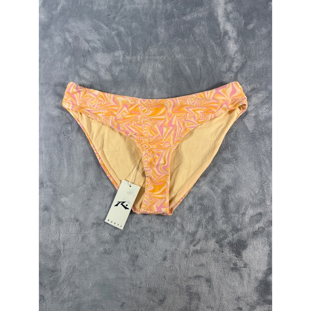 Rusty Womens Psychedelic Swirl Bikini Bottoms Orange Pink USA L‎ NWT
